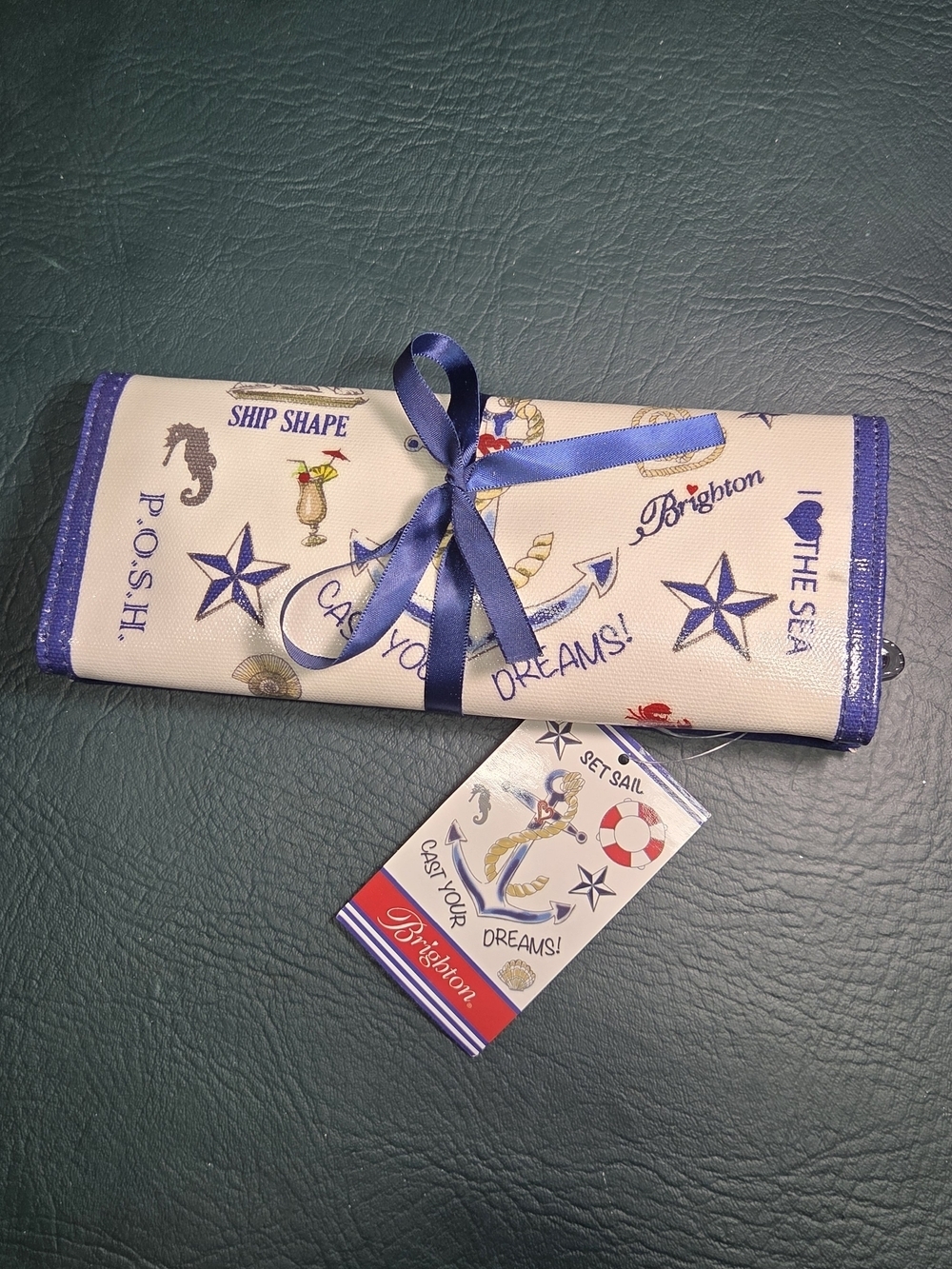 Brighton Nautical Print Roll Pouch - White & Blue